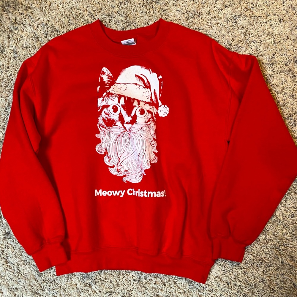 Merry Christmas Cat Crewneck Sweatshirt Size M